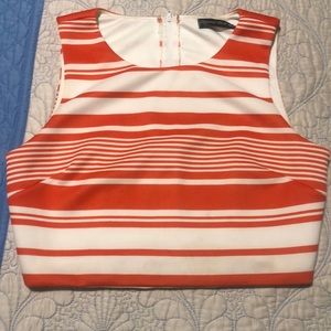 Coral & White Crop Top